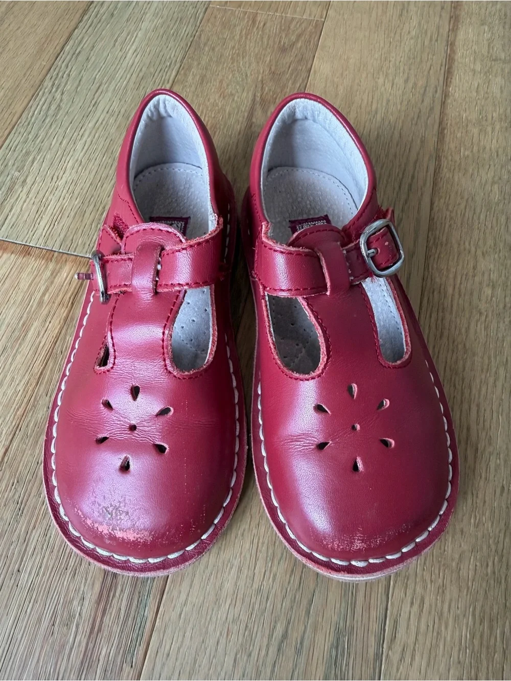 L'Amour Red Leather Mary Jane Shoes for Kids